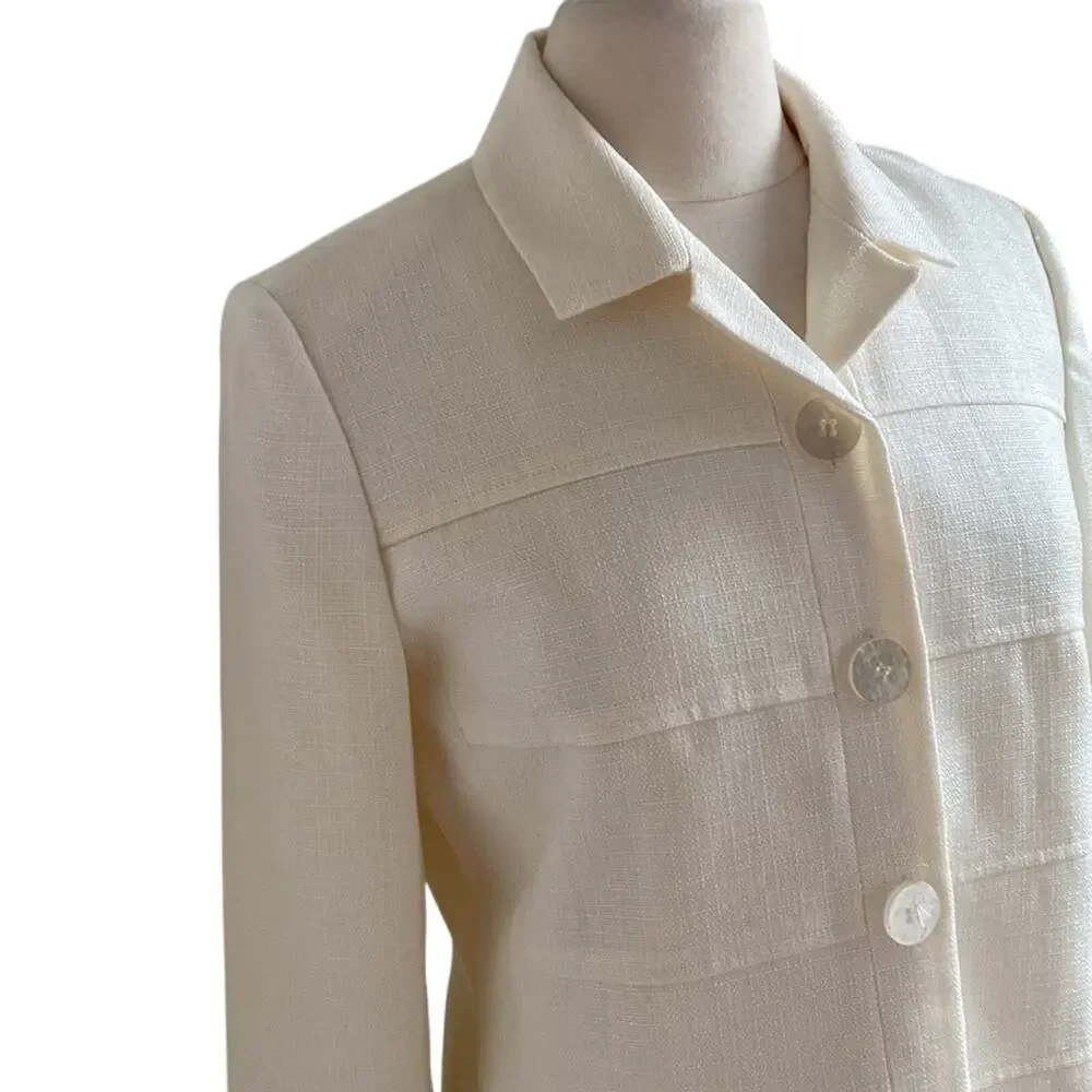 VINTAGE Henry Lee Blazer Womens Sz 10 Petite Cream Button Down